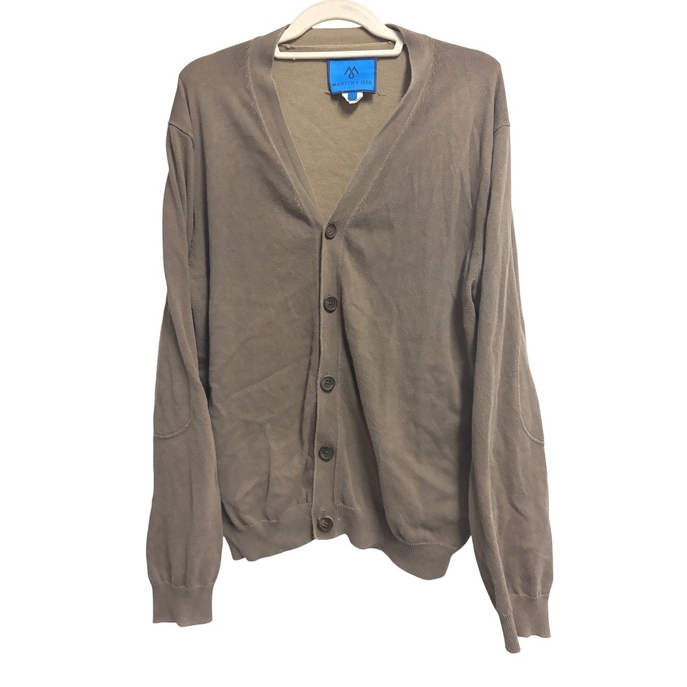 Martin + Osa Cotton Elbow Patch Cardigan Brown Sweater Elbow Patches Large